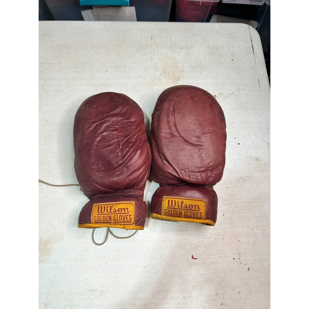 Vintage 1950s Wilson Golden‎ Gloves Leather Boxing Gloves – Burgundy Lace-Up